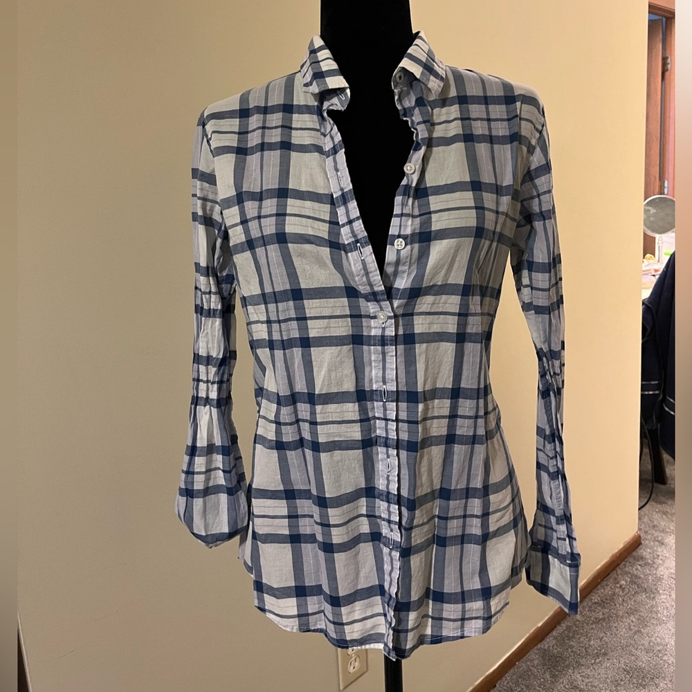 Banana Republic Blue and White Plaid Button Down Shirt